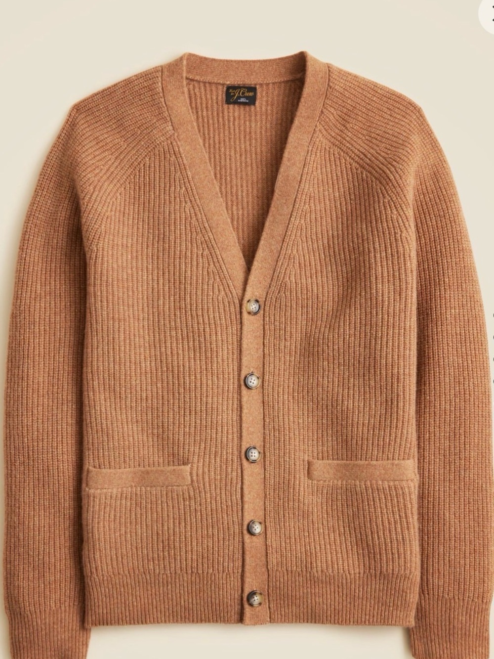 J.Crew Cashmere Ribbed V-neck Cardigan (Color: Heather Butterscotch) - Picture 1 of 4